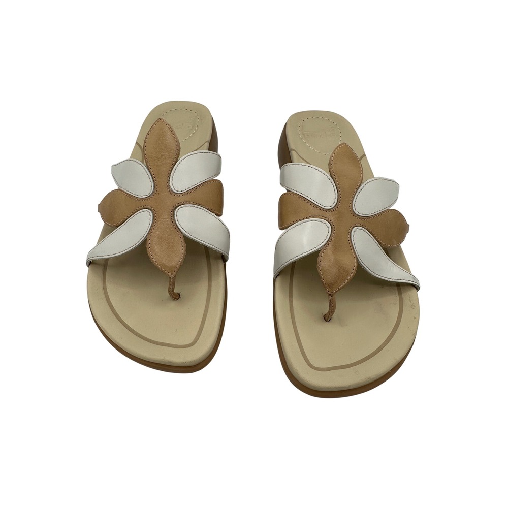 Dansko Women's Leather Sandals Beige White Flower Accent Comfort Slides Size 8